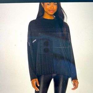 Koral prestige logo long sleeve cupro top on black with mesh detail